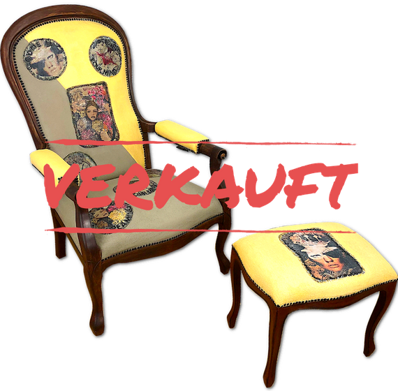 Retro Vintage Design Sessel mit Hocker - KreaFreiKunst by TLN