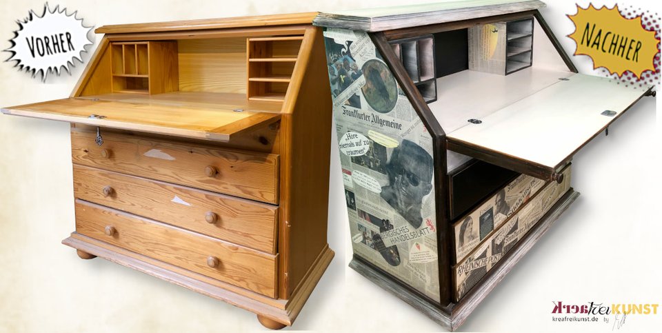 Dekorativer und Nachhaltiger Schreibtisch aus Möbel Upcycling • KreaFreiKunst by TLN