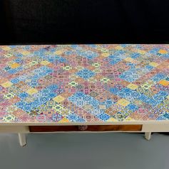 Tischfläche verschönert Bunter Holz Tisch mit Schublade-KreaFreiKunst